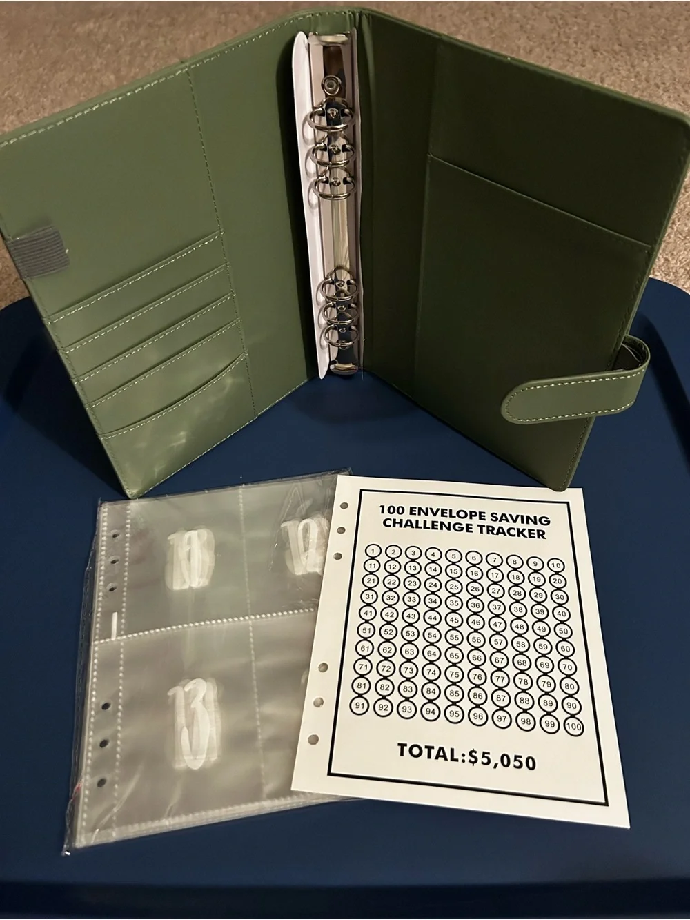 100 Envelope Challenge Budget Planner $5,050 Money Saving Cash Book-Olive green
